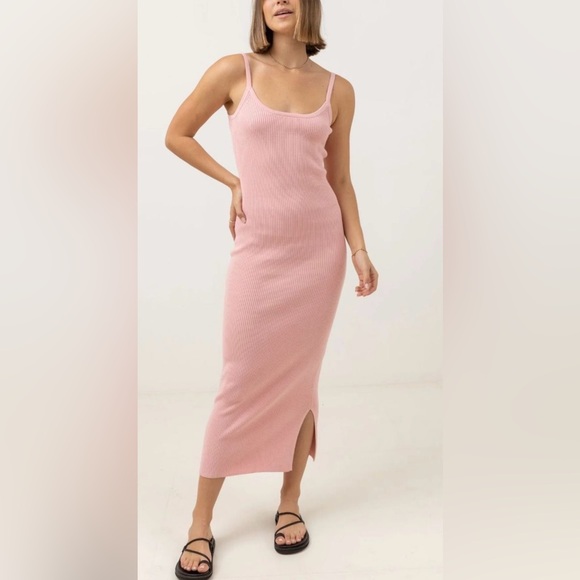 Rhythm Capri Ribbed Knit Midi Dress Pink – Size Large – Scoop Neck Tank Dress - Picture 2 of 6